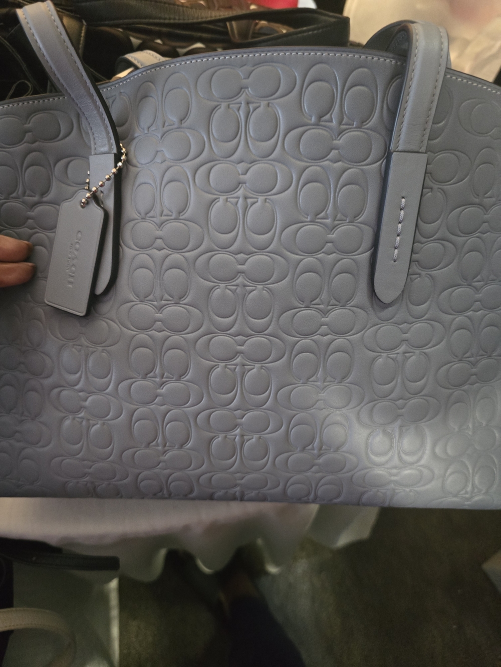 Coach Embossed Signature Tote in Light Blue